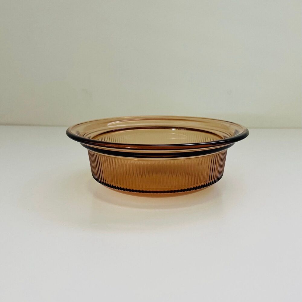 CORNING Vision Amber Glass V-30-B Round Ribbed 24 oz/750 ml Casserole Dish Only